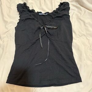 Black Ruffled Tie-Front Top